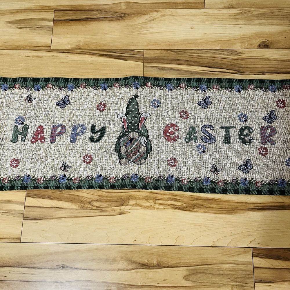 Happy Easter Gnome Tapestry Table Runner 12.5"X 52" Gnomes Dressed Like Bunny's